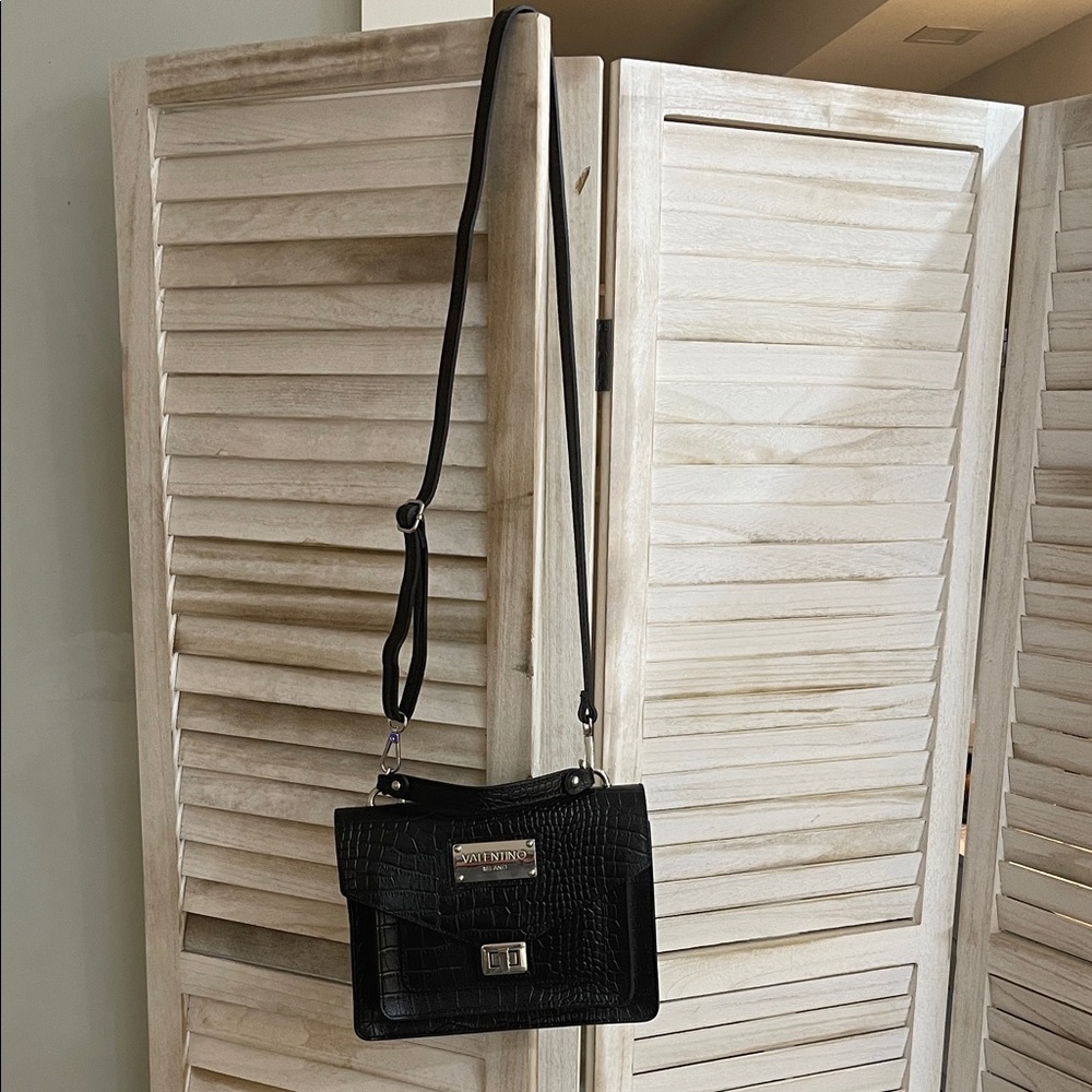 Valentino Black Croc-Embossed Crossbody Bag - Picture 3 of 10